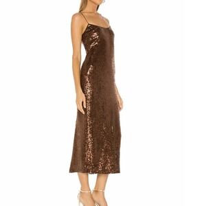Rachel Zoe Bronze Sequin Midi Dress Size 4 NWT Spaghetti Strap Evening Party